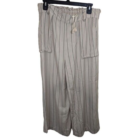 Luna Moon Pants Striped Wide Leg High Rise Cropped Pull On Elastic Back Size XL - Picture 2 of 11
